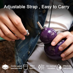 OTE Stainless Steel Gourd Bottle, Metal Gourd Water Bottle with Shoulder Strap, Portable and Durable Gourd Sports Water Bottle for Gym, Travel and Daily Use, 300ML