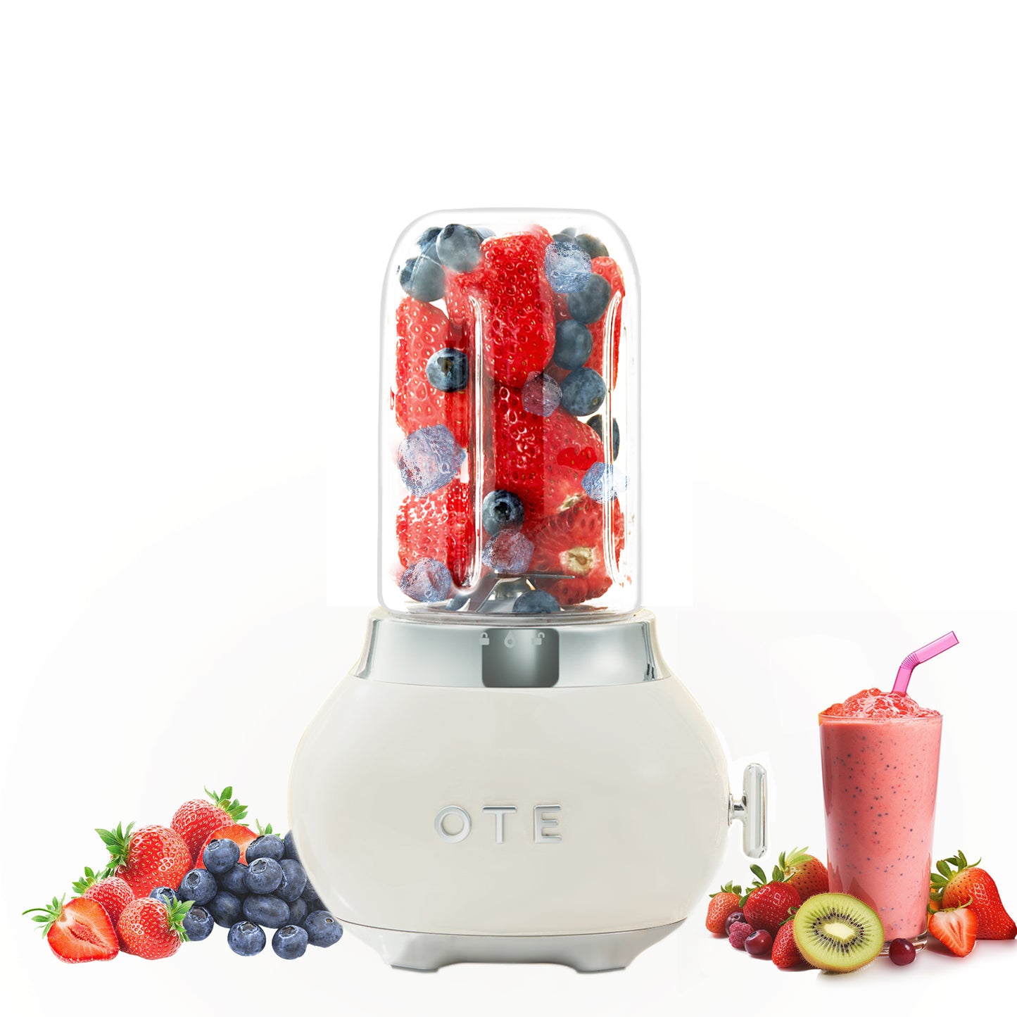 OTE Smoothie Maker Mixer, Retro Küche Kleiner Glas mixer für Shakes und Smoothies, mit 400ml Glas