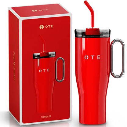 OTE 1.2 L (42 oz) Kaffeetasse zu gehen, doppelwandiger vakuum isolierter Stahl becher mit Griff und Stroh, BPA-frei, tragbarer Auto becher, Thermo becher, Kaffeetasse für heiße und kalte Getränke