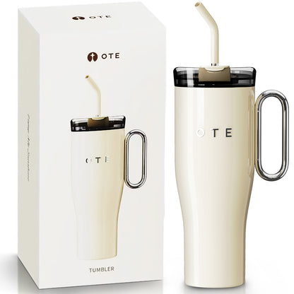 OTE 1.2 L (42 oz) Kaffeetasse zu gehen, doppelwandiger vakuum isolierter Stahl becher mit Griff und Stroh, BPA-frei, tragbarer Auto becher, Thermo becher, Kaffeetasse für heiße und kalte Getränke