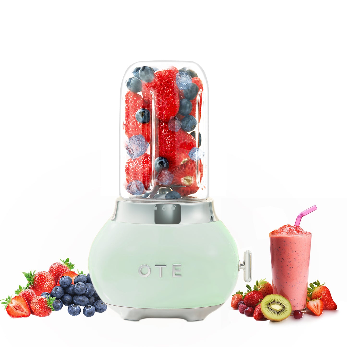 OTE Smoothie Maker Mixer, Retro Küche Kleiner Glas mixer für Shakes und Smoothies, mit 400ml Glas