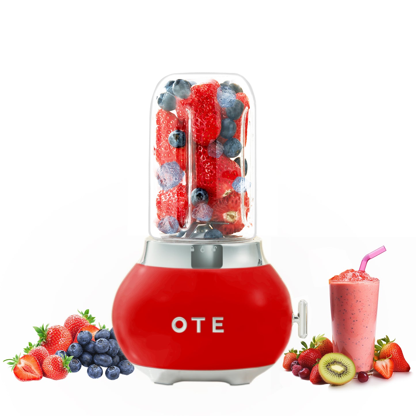 Mélangeur OTE Smoothie maker, Retro Kitchen Petit mélangeur en verre pour shakes et smoothies, avec verre 400ml