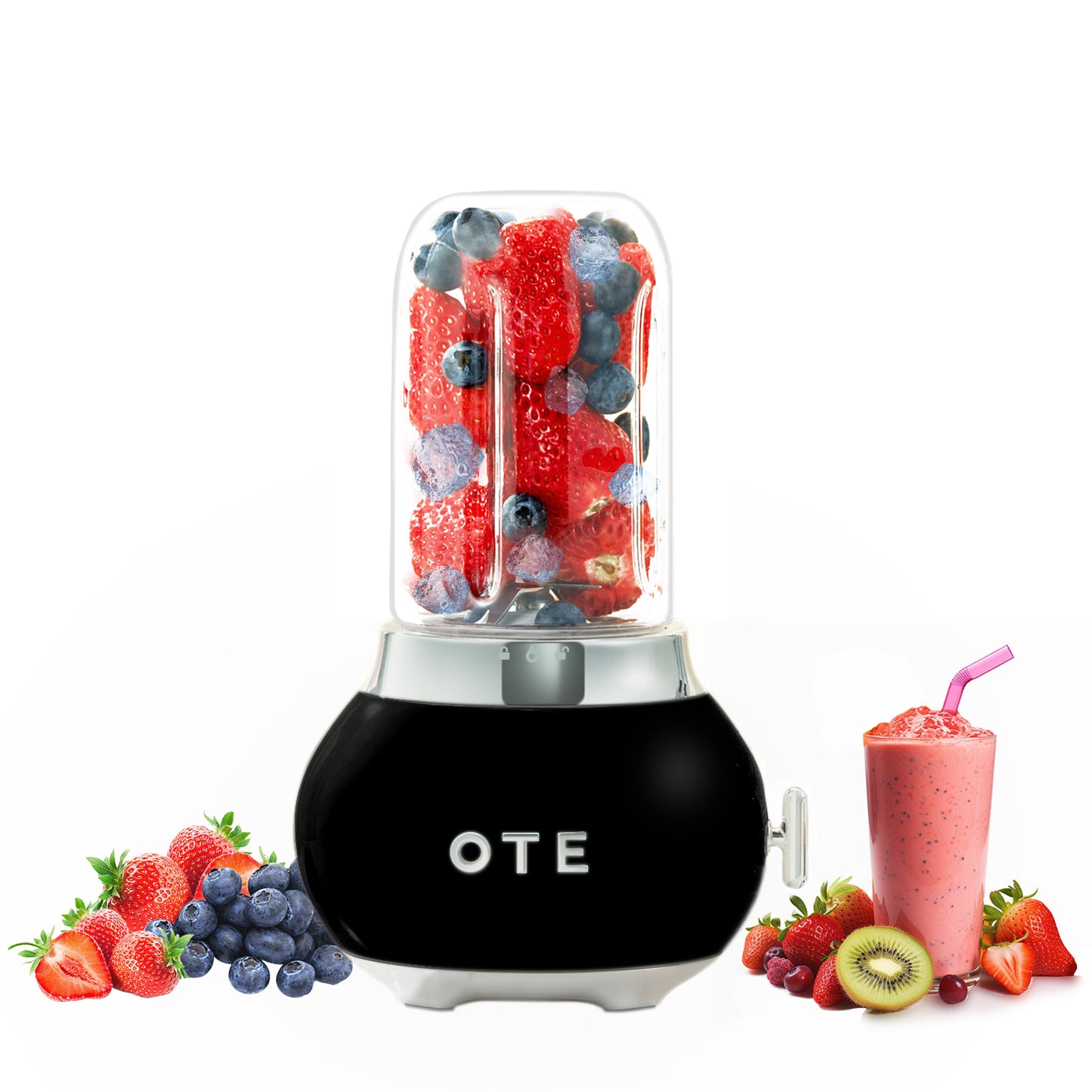 Mélangeur OTE Smoothie maker, Retro Kitchen Petit mélangeur en verre pour shakes et smoothies, avec verre 400ml