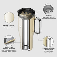 OTE 1.2 L (40 oz) Travel Mug with Handle, Double-Walled Steel Vacuum Insulated Mug and Straw, BPA Free,Portable Car Mug Tumbler, Thermal Mug, Coffee Cup for Hot and Cold Drinks
