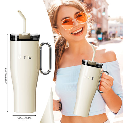 OTE 1.2 L (42 oz) Kaffeetasse zu gehen, doppelwandiger vakuum isolierter Stahl becher mit Griff und Stroh, BPA-frei, tragbarer Auto becher, Thermo becher, Kaffeetasse für heiße und kalte Getränke